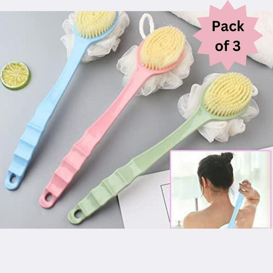 Arcreactor Zone 2 IN 1 loofah with handle, Bath Brush, back scrubber, Bath Brush with Soft Comfortable Bristles And Loofah with handle, Double Sided Bath Brush Scrubber for bathing(Pack of 3)